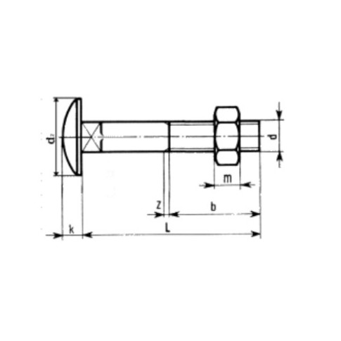 BULLONI A TESTA TONDA con quadro sottotesta e dado esagonale ISO 8677 UNI 5732 DIN 603