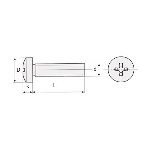 VITI A TESTA CILINDRICA INOX con calotta ed impronta a croce UNI 7687   DIN 7985  ISO 7045