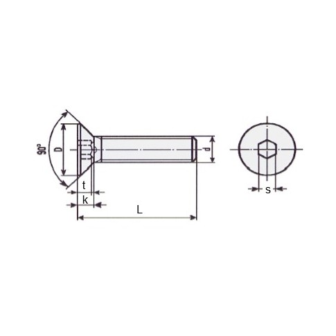 VITI A TESTA SVASATA PIANA con CAVA ESAGONALE INOX filettatura a passo grosso  UNI 5933   DIN 7991  ISO 4762